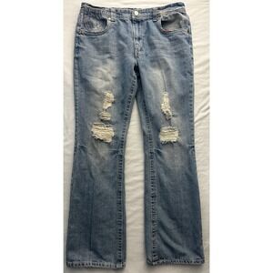 Montero Jeans Mens‎ 36x32 Blue Distressed Ripped Straight Y2K Denim Flap Pocket